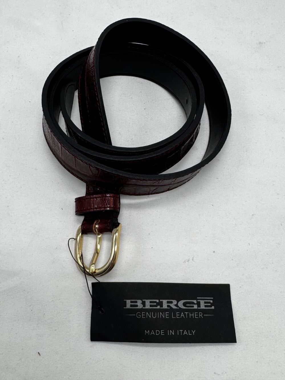 Berge Genuine Leather Belt Oxblood Croc Print Made in Italy Sz L 44.5" NWT